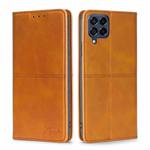 For Samsung Galaxy M53 5G Cow Texture Magnetic Horizontal Flip Leather Phone Case(Light Brown)