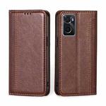 For OPPO A36 4G / A76 4G Global  Grid Texture Magnetic Flip Leather Phone Case(Brown)