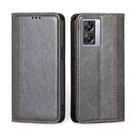 For OPPO A57 5G / Realme Q5i Grid Texture Magnetic Flip Leather Phone Case(Grey)
