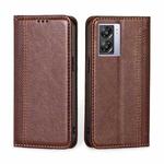 For OPPO A57 5G / Realme Q5i Grid Texture Magnetic Flip Leather Phone Case(Brown)