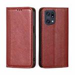 For OPPO Find X5 Pro Grid Texture Magnetic Flip Leather Phone Case(Red)