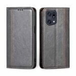 For OPPO Find X5 Pro Grid Texture Magnetic Flip Leather Phone Case(Grey)