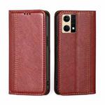 For OPPO Reno7 4G / F21 Pro 4G Grid Texture Magnetic Flip Leather Phone Case(Red)