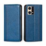 For OPPO Reno7 4G / F21 Pro 4G Grid Texture Magnetic Flip Leather Phone Case(Blue)