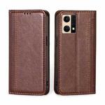 For OPPO Reno7 4G / F21 Pro 4G Grid Texture Magnetic Flip Leather Phone Case(Brown)