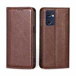 For OPPO Reno7 5G Global / Find X5 Lite Grid Texture Magnetic Flip Leather Phone Case(Brown)