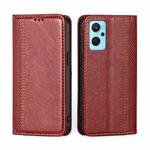 For OPPO Realme 9i Grid Texture Magnetic Flip Leather Phone Case(Red)