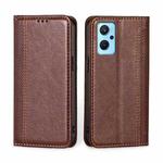 For OPPO Realme 9i Grid Texture Magnetic Flip Leather Phone Case(Brown)
