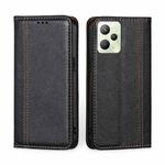 For OPPO Realme C35 Grid Texture Magnetic Flip Leather Phone Case(Black)