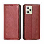 For OPPO Realme C35 Grid Texture Magnetic Flip Leather Phone Case(Red)