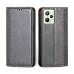 For OPPO Realme C35 Grid Texture Magnetic Flip Leather Phone Case(Grey)