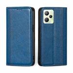 For OPPO Realme C35 Grid Texture Magnetic Flip Leather Phone Case(Blue)