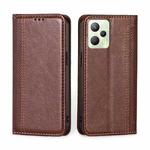 For OPPO Realme C35 Grid Texture Magnetic Flip Leather Phone Case(Brown)