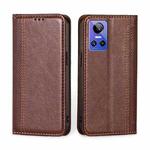 For OPPO Realme GT Neo3 Grid Texture Magnetic Flip Leather Phone Case(Brown)