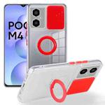 For Xiaomi Poco M4 5G Sliding Camera Cover Design TPU Protective Phone Case with Ring Holder(Red)