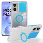 For Xiaomi Poco M4 5G Sliding Camera Cover Design TPU Protective Phone Case with Ring Holder(Blue)