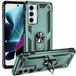 For Motorola Moto G200 5G Shockproof TPU + PC Holder Phone Case(Dark Green)