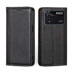 For Xiaomi Poco M4 Pro Grid Texture Magnetic Flip Leather Phone Case(Black)