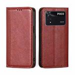 For Xiaomi Poco M4 Pro Grid Texture Magnetic Flip Leather Phone Case(Red)