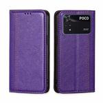 For Xiaomi Poco M4 Pro Grid Texture Magnetic Flip Leather Phone Case(Purple)