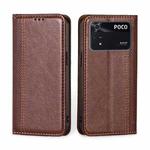 For Xiaomi Poco M4 Pro Grid Texture Magnetic Flip Leather Phone Case(Brown)