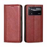For Xiaomi Poco X4 Pro 5G Grid Texture Magnetic Flip Leather Phone Case(Red)