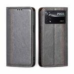 For Xiaomi Poco X4 Pro 5G Grid Texture Magnetic Flip Leather Phone Case(Grey)
