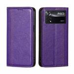 For Xiaomi Poco X4 Pro 5G Grid Texture Magnetic Flip Leather Phone Case(Purple)