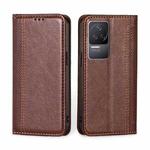For Xiaomi Redmi K50 / K50 Pro Grid Texture Magnetic Flip Leather Phone Case(Brown)
