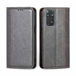 For Xiaomi Redmi Note 11 Global / Note 11S Grid Texture Magnetic Flip Leather Phone Case(Grey)