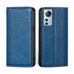 For Xiaomi 12 Lite Grid Texture Magnetic Flip Leather Phone Case(Blue)