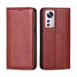 For Xiaomi 12 Pro Grid Texture Magnetic Flip Leather Phone Case(Red)