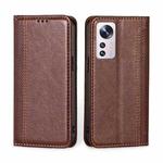 For Xiaomi 12 Pro Grid Texture Magnetic Flip Leather Phone Case(Brown)