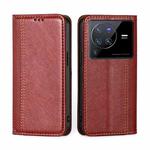 For vivo X80 Pro China Grid Texture Magnetic Flip Leather Phone Case(Red)