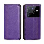 For vivo X80 Pro China Grid Texture Magnetic Flip Leather Phone Case(Purple)