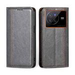 For vivo X80 China Grid Texture Magnetic Flip Leather Phone Case(Grey)