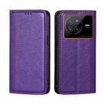 For vivo X80 China Grid Texture Magnetic Flip Leather Phone Case(Purple)