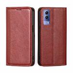 For vivo Y53s 5G / iQOO Z5x / T1x Grid Texture Magnetic Flip Leather Phone Case(Red)