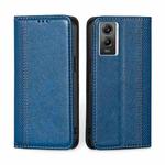 For vivo Y55s 5G Grid Texture Magnetic Flip Leather Phone Case(Blue)