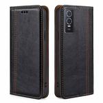 For vivo Y76s China / Y74s Grid Texture Magnetic Flip Leather Phone Case(Black)