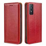 For vivo Y76s China / Y74s Grid Texture Magnetic Flip Leather Phone Case(Red)