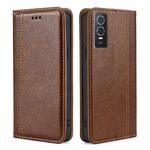 For vivo Y76s China / Y74s Grid Texture Magnetic Flip Leather Phone Case(Brown)