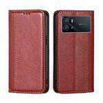For vivo iQOO 9 5G Grid Texture Magnetic Flip Leather Phone Case(Red)