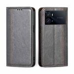 For vivo iQOO 9 Pro 5G Grid Texture Magnetic Flip Leather Phone Case(Grey)