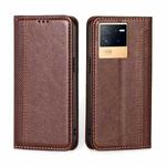For vivo iQOO Neo6 5G Grid Texture Magnetic Flip Leather Phone Case(Brown)