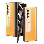 For Samsung Galaxy Z Fold3 Kevlar Texture Integrated Electroplating Hinge Flip Phone Case with Pen Slot(Gold)