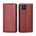 For Samsung Galaxy M53 5G Grid Texture Magnetic Flip Leather Phone Case(Red)