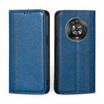 For Honor Magic4 Grid Texture Magnetic Flip Leather Phone Case(Blue)