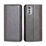 For Motorola Moto E32 4G Grid Texture Magnetic Flip Leather Phone Case(Grey)