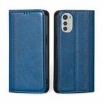 For Motorola Moto E32 4G Grid Texture Magnetic Flip Leather Phone Case(Blue)